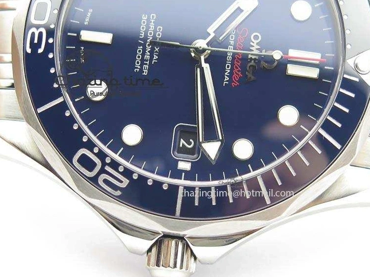0226 WaterResistant Seamaster 300M SS MK 1:1 Best Edition Blue Dial Blue Ceramic Bezel On SS Bracelet A 8175